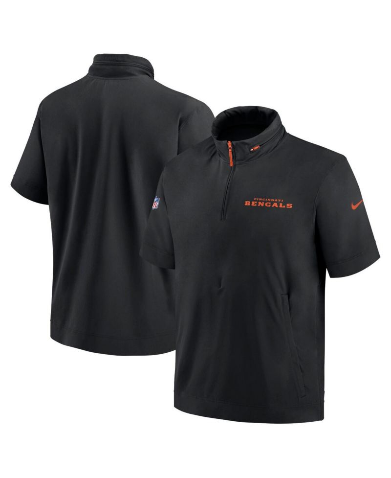 Men's Black Cincinnati Bengals 2024 Sideline Coach Short Sleeve Half-Zip Hoodie Jacket