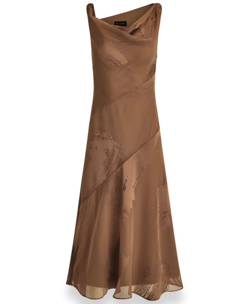 Women's Satin Burnout Asymmetrical Neck Midi Dress