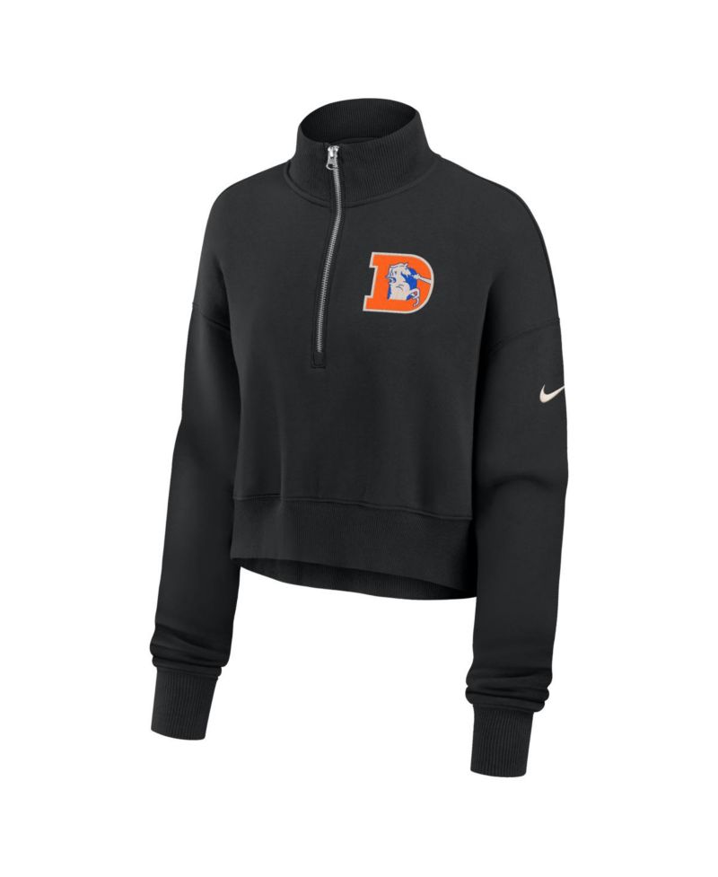 Women's Black Denver Broncos Legacy Phoenix Fleece Cropped Half-Zip Sweatshirt