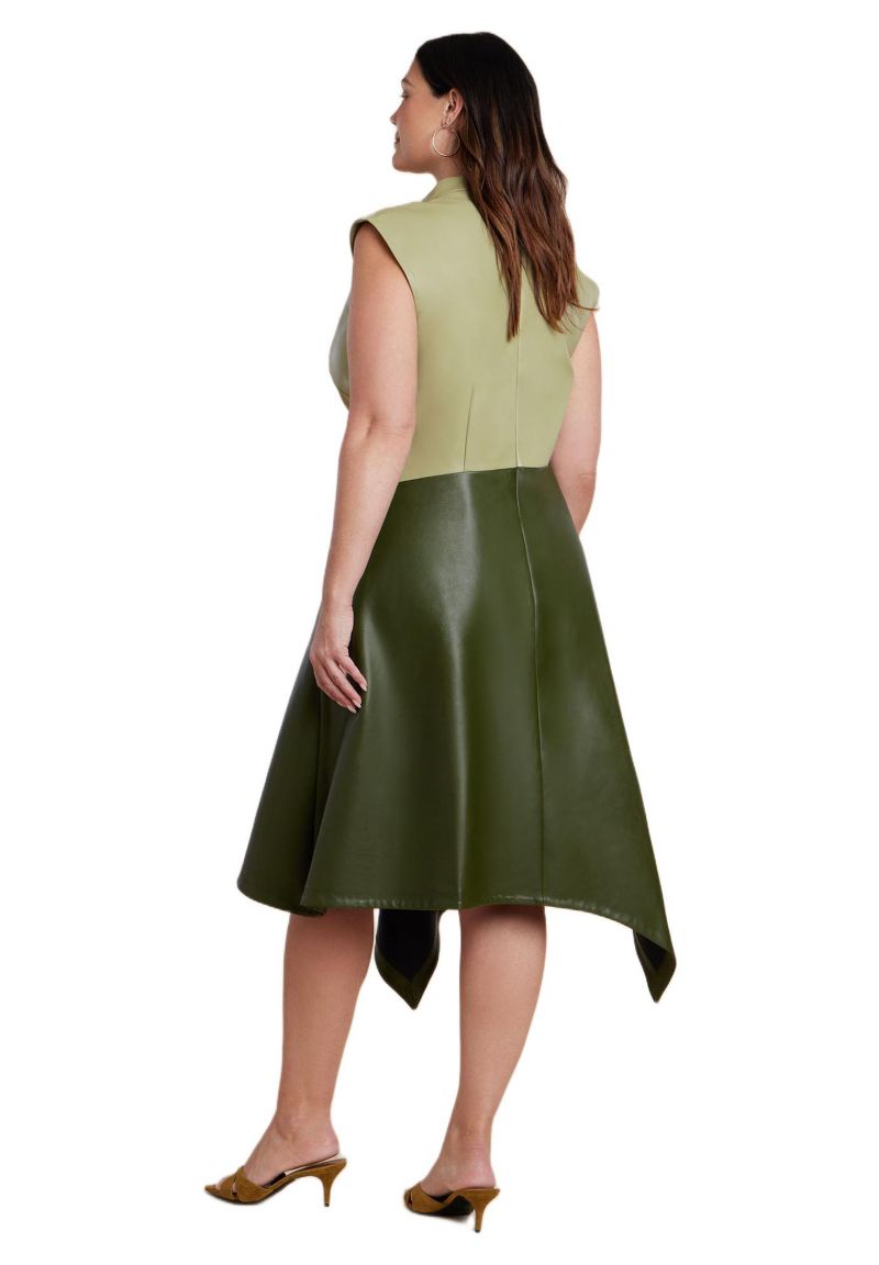 Women's Colorblocked Draped Faux Leather Dress