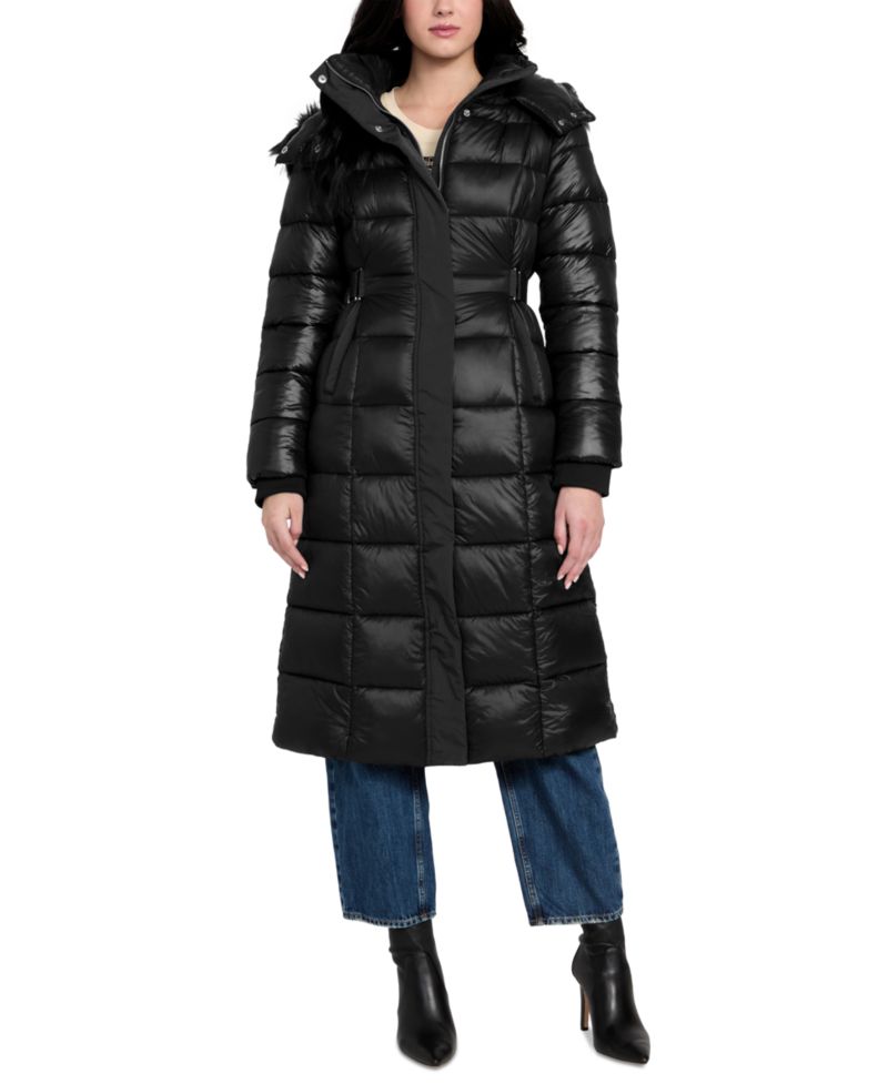 Women's Faux-Fur Trim Hooded Maxi Puffer Coat