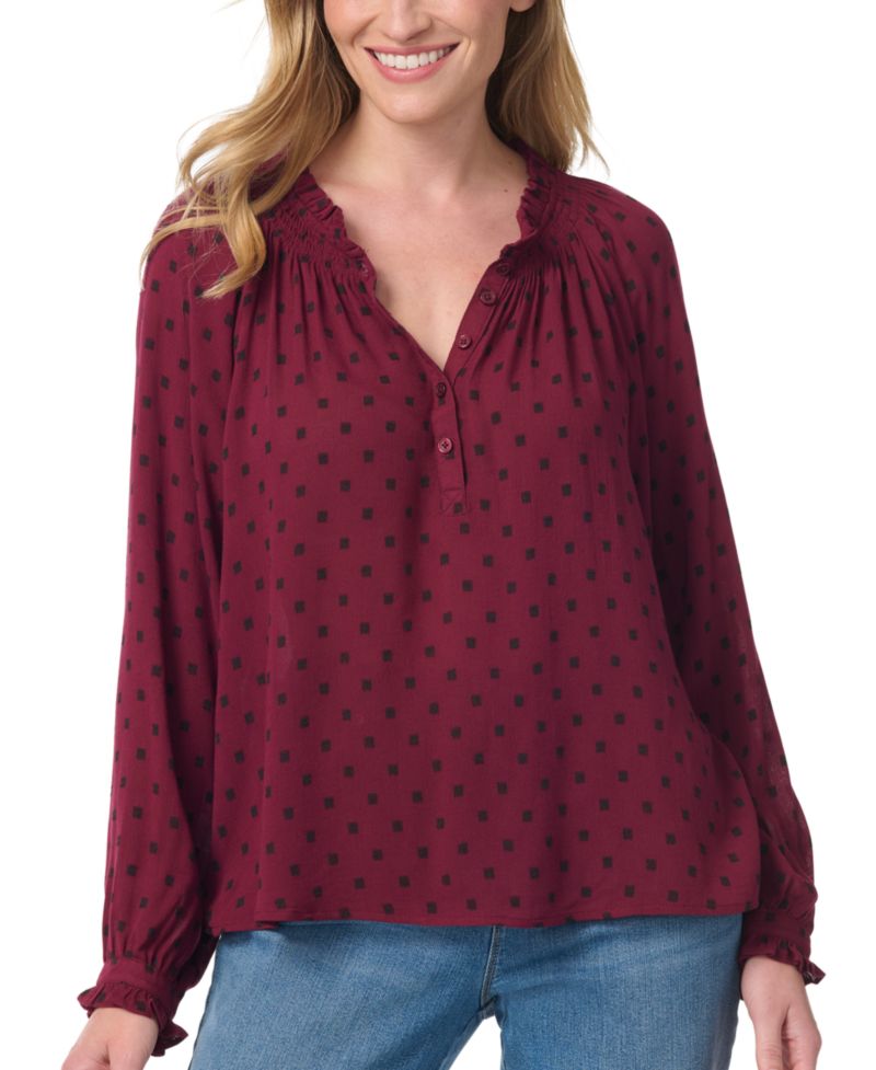 Women's Lenna Long-Sleeve Polka-Dot Band-Collar Blouse