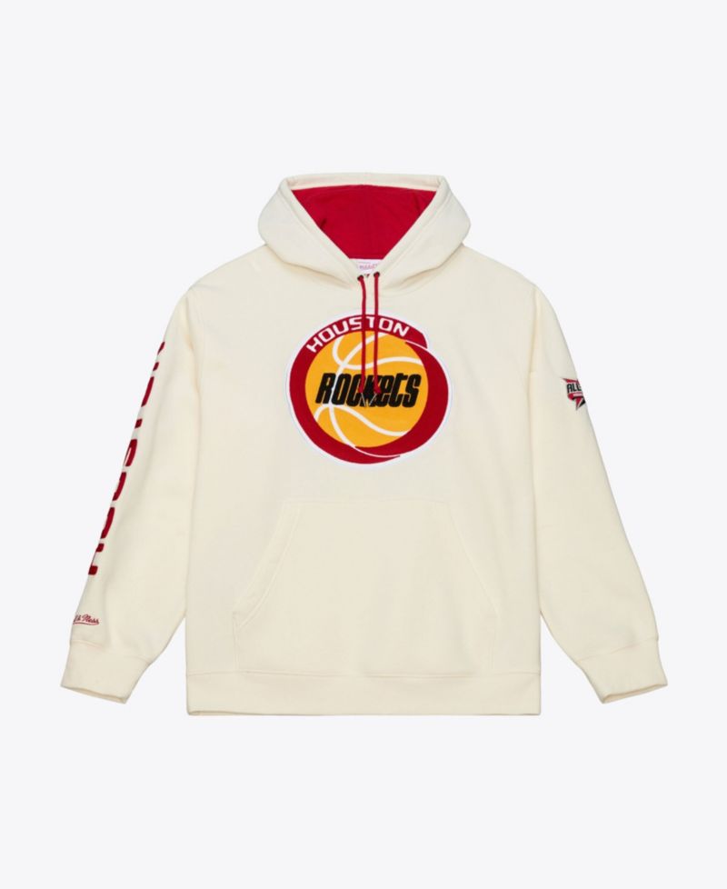 Men's Cream Houston Rockets Hardwood Classics Chainstitch Premium Fleece Hoodie