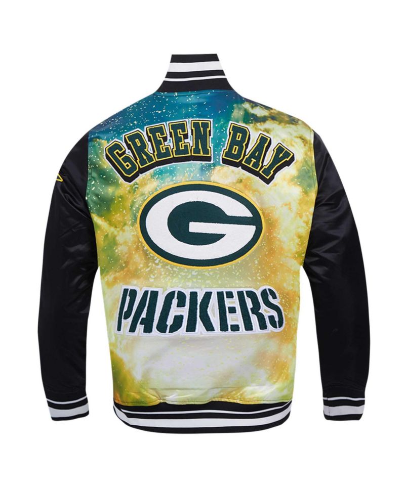 Men's Black Green Bay Packers Sublimated Satin Full-Snap Jacket