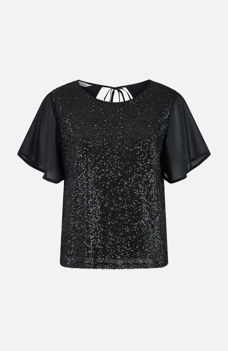 Women's Sheer Sleeve Sequin Top