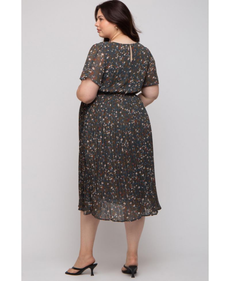 Women's Maternity Floral Pleated Chiffon Midi Dress