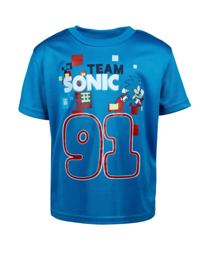 Toddler Boys Sonic the Hedgehog 3 Piece Outfit Set: T-Shirt Tank Top Shorts Blue