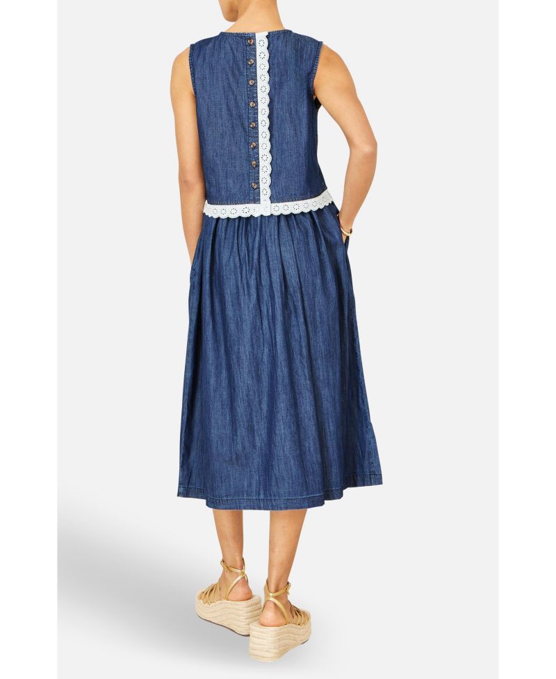 Women's Denim Chambray Gathered Midi Skirt
