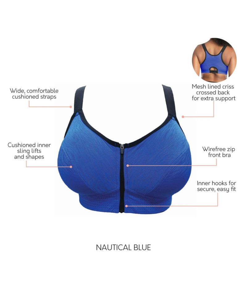 Plus Size Wave Wire-free Zip Front Sports Bra
