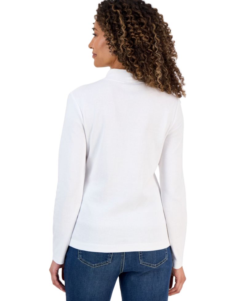 Petite Mock-Neck Cotton Long-Sleeve T-Shirt
