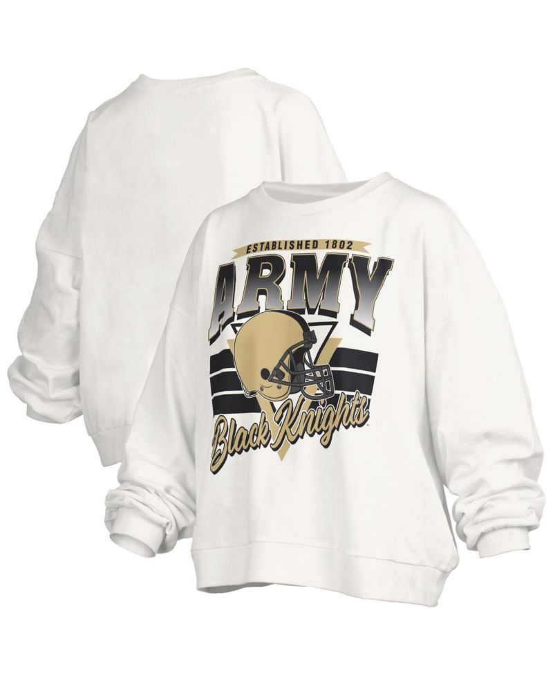 Women's White Army Black Knights Oversized Janice Retro Waist-Length Pullover Sweatshirt