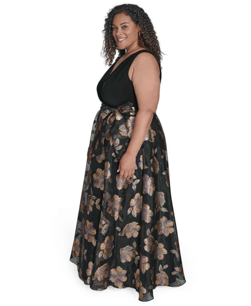 Plus Size Wrap Surplice V-Neck Sleeveless Gown