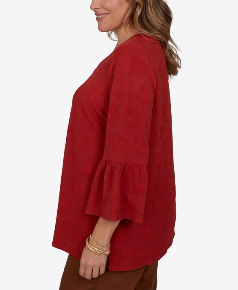 Plus Size V-Neck Floral Bell-Sleeve Blouse