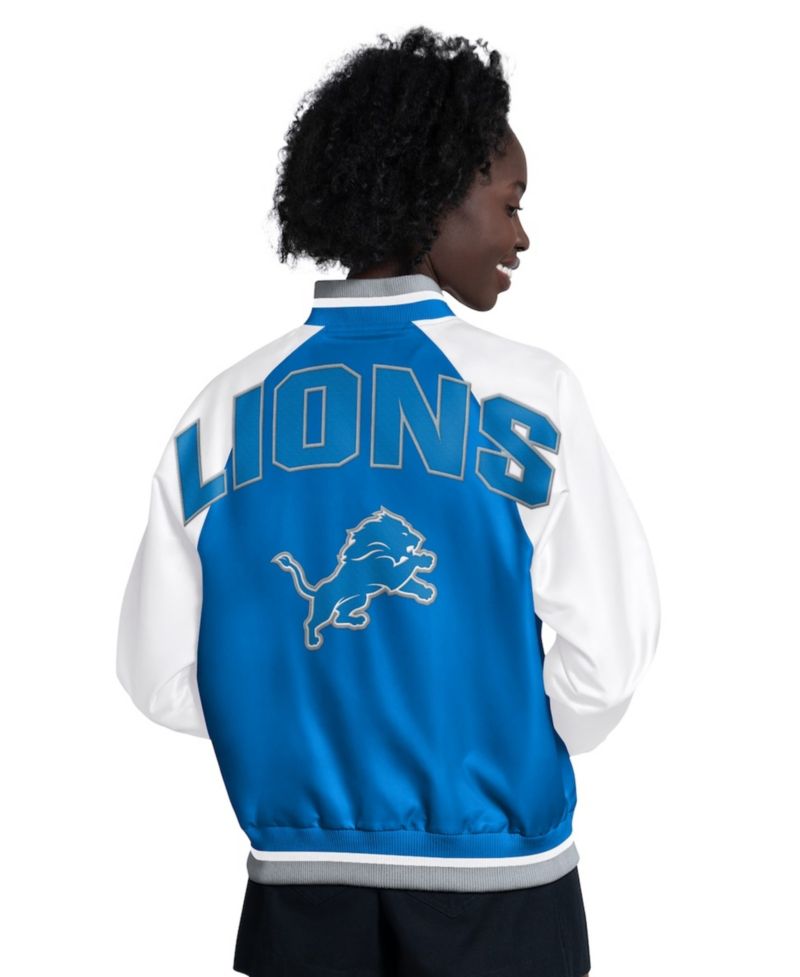 Women's Blue/White Detroit Lions Raglan Blitz Full-Snap Varsity Jacket