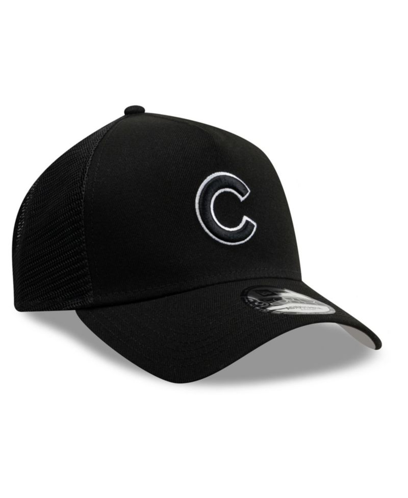 Men's Black Chicago Cubs Side Script 9FORTY A-Frame Trucker Adjustable Hat