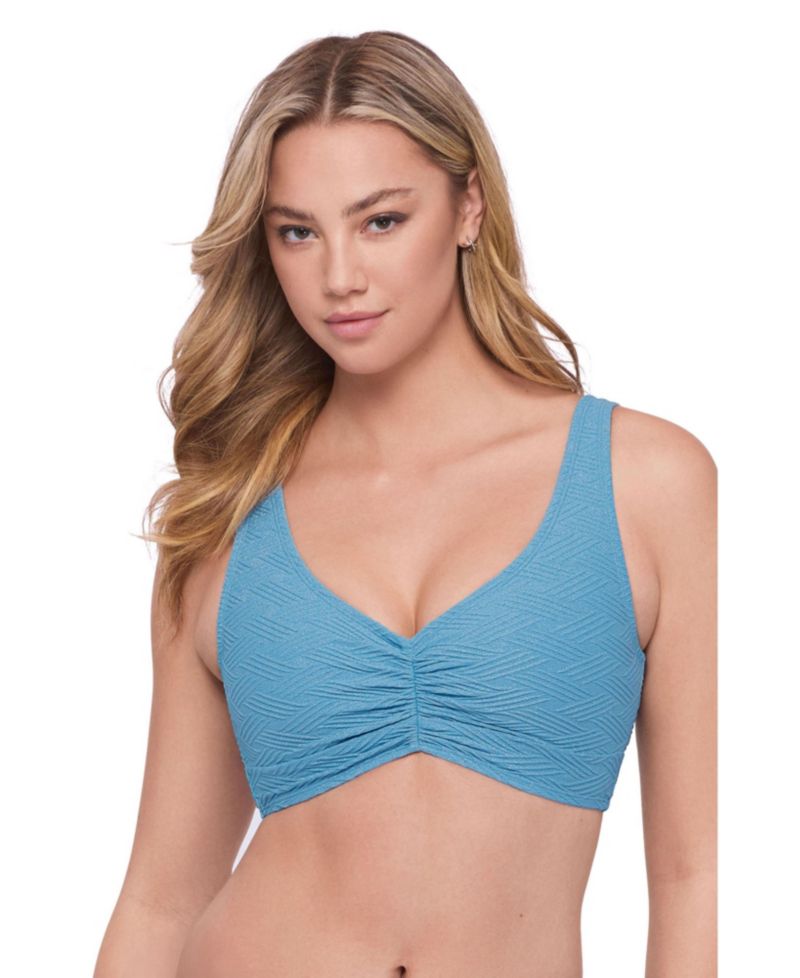 Women's Supportive and Sculpting Basket Weave Banded Cinch Front Bikini Swimsuit Top