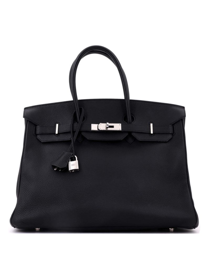 Pre-Owned Hermes Birkin 35 Handbag Black Clemence with Palladium Hardware