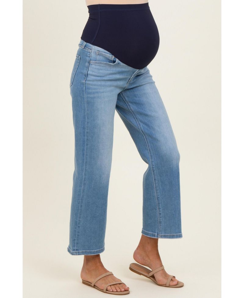 Women's Blue Medium Wash Cropped Wide Leg Jeans
