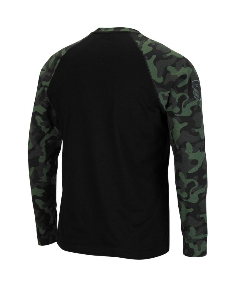 Men's Black Iowa Hawkeyes OHT Military-Inspired Appreciation Camo Raglan Long Sleeve T-shirt