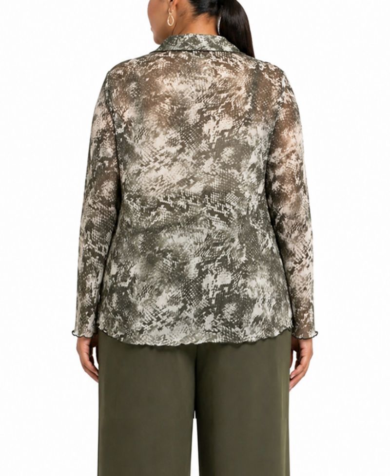Plus Size Python Mesh Button-Front Shirt