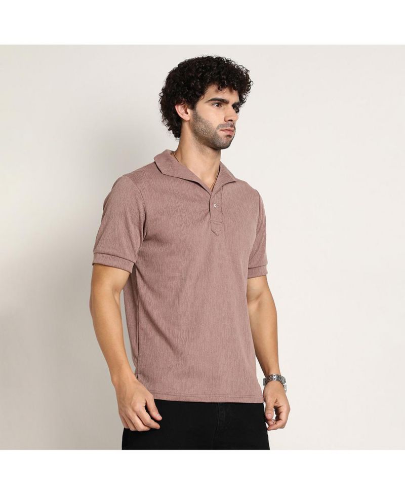 Men's Pastel Brown Tactitle Spread-Polo T-Shirt
