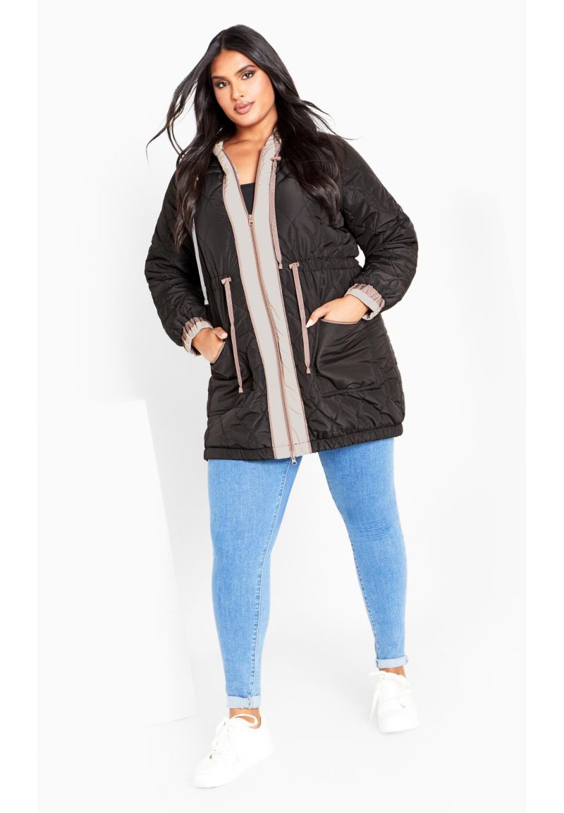 Women's Plus Size Clio Quilt Padded Hooded Neck Coat