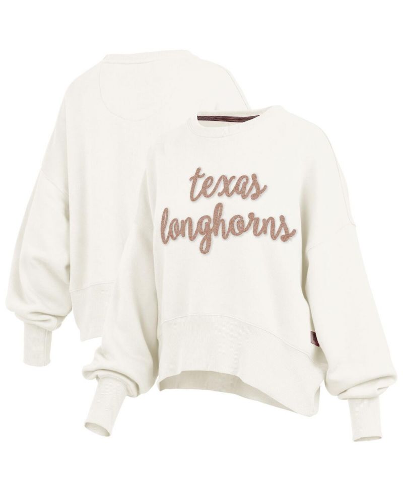 Women's Cream Texas Longhorns Chelsea Oversized Pullover Sweatshirt