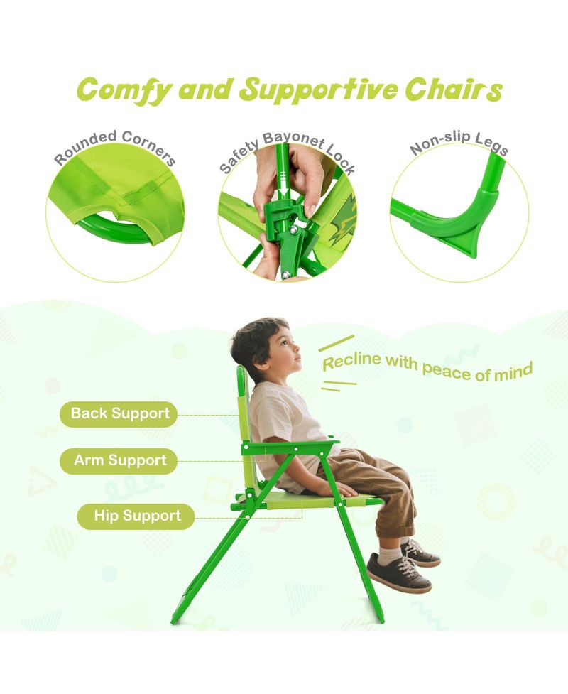 Kids Picnic Table and Chair Set w/ 2 Folding Chairs and Height Adjustable Umbrella