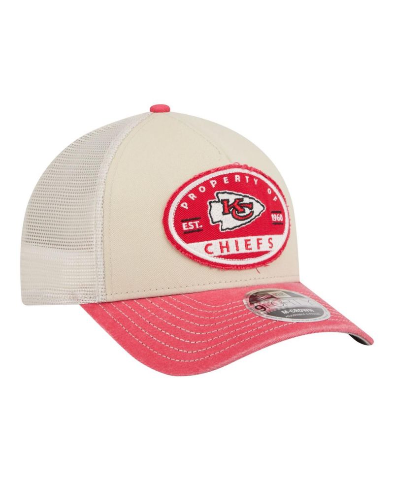 Men's Natural Kansas City Chiefs Frayed M-Crown A-Frame 9FORTY Adjustable Hat