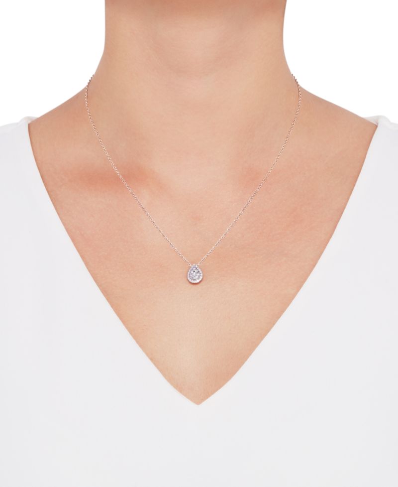 Lab-Created Diamond Teardrop Halo Cluster Pendant Necklace (3/8 ct. t.w.) in Sterling Silver, 16" + 2" extender