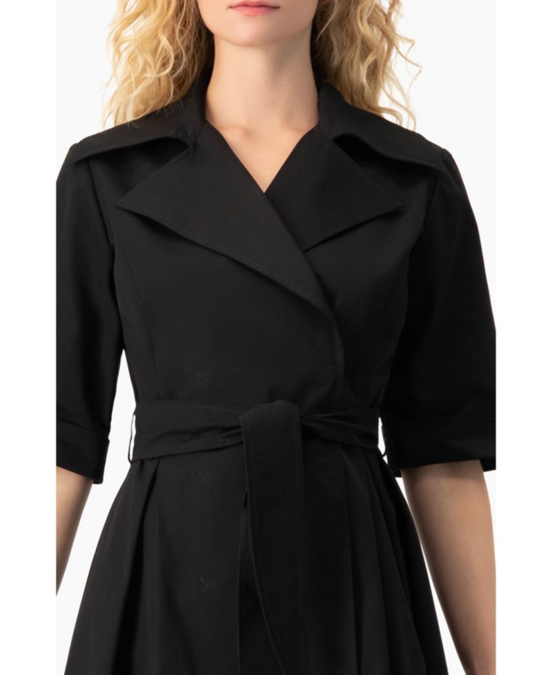 Women's Belted Collared Short-Sleeve Shirt Mini Dress