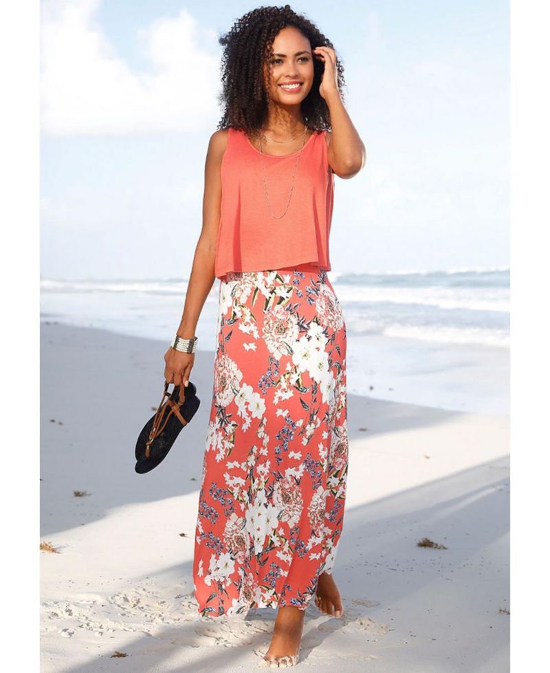 Women's Viscose Printed Layered Look Everyday Comfort Maxi Dress