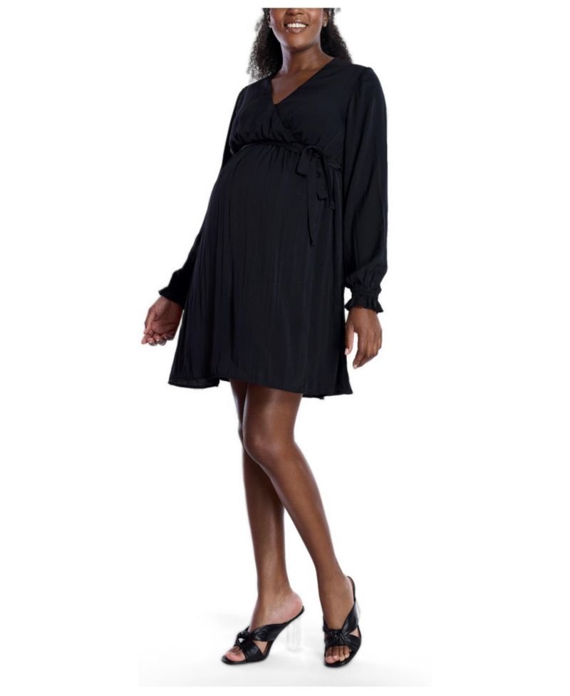 Women's Woven Wrap Long Sleeve Mini Dress - Motherhood