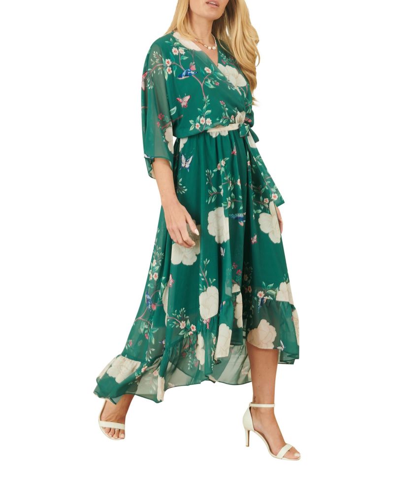 Women's Midi Dip Hem Wrap Dress