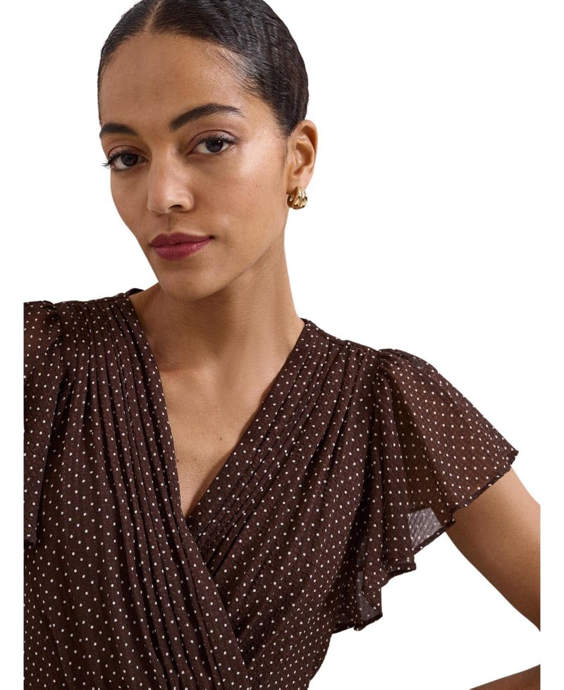 Women's Louisa Wrap Flutter-Sleeve Pleated Dress