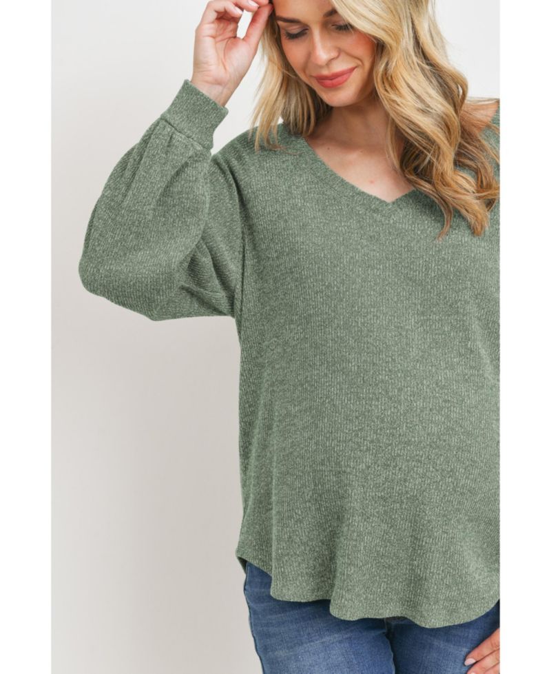 Maternity Lightweight Ribbed-Knit V-Neck Pullover Sweater