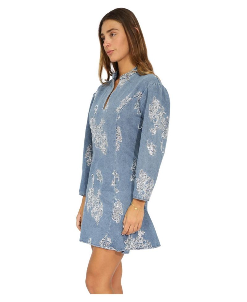 Women's Heart You Long-Sleeve Beaded Floral-Print Mini Dress