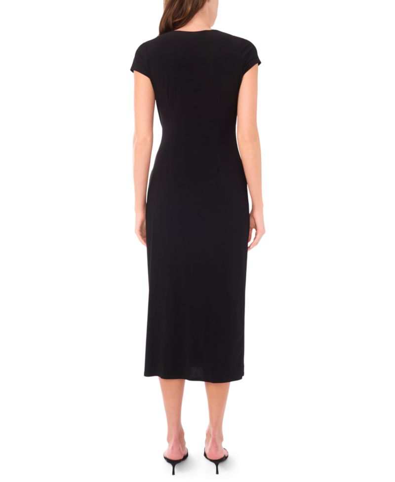 Women's Short Sleeve Surplice and Beaded Front Midi Dress