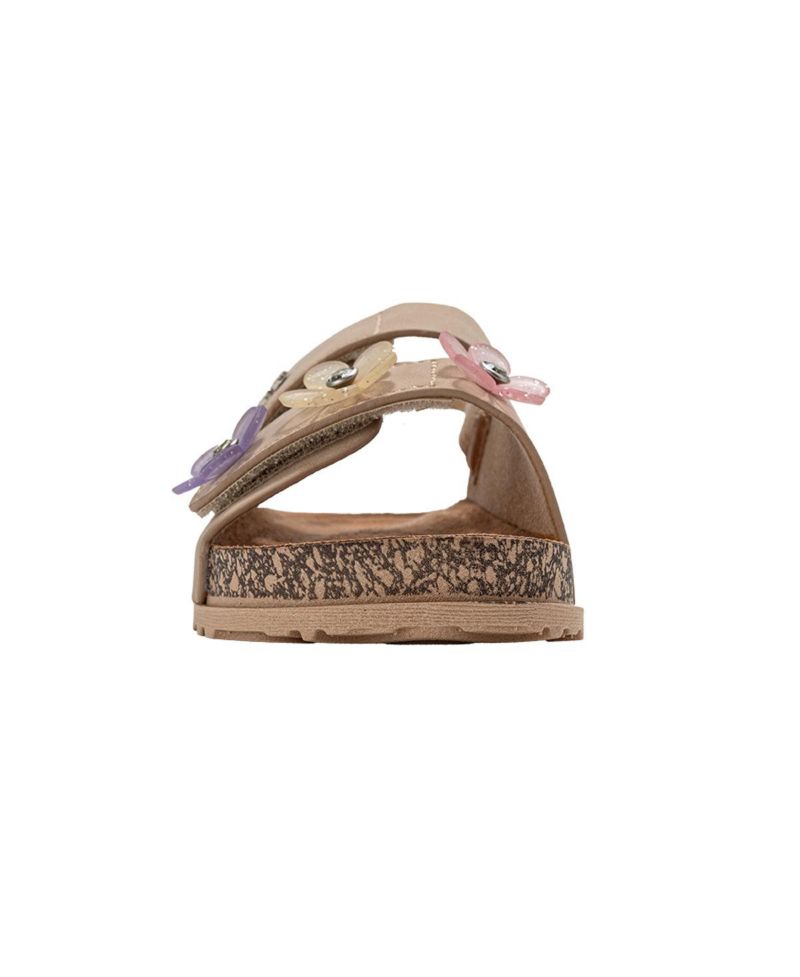 Little Girls Footbed Slide Sandals - Sparkle Finish with Glitter Flower Detail