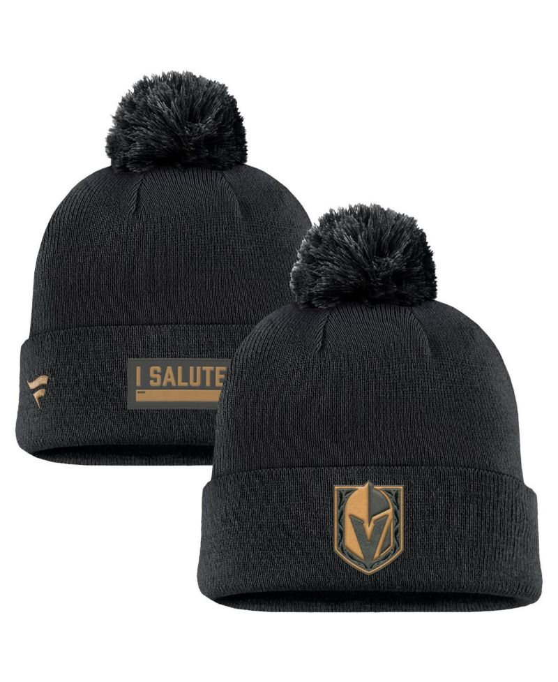 Men's Black Vegas Golden Knights Military Appreciation Cuffed with Pom Knit Hat