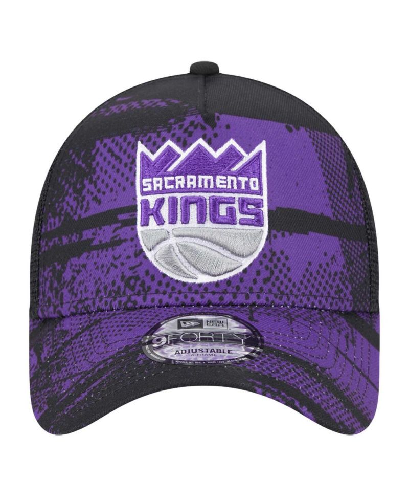 Men's Black/Purple Sacramento Kings Tip Off A-Frame Trucker 9FORTY Adjustable Hat