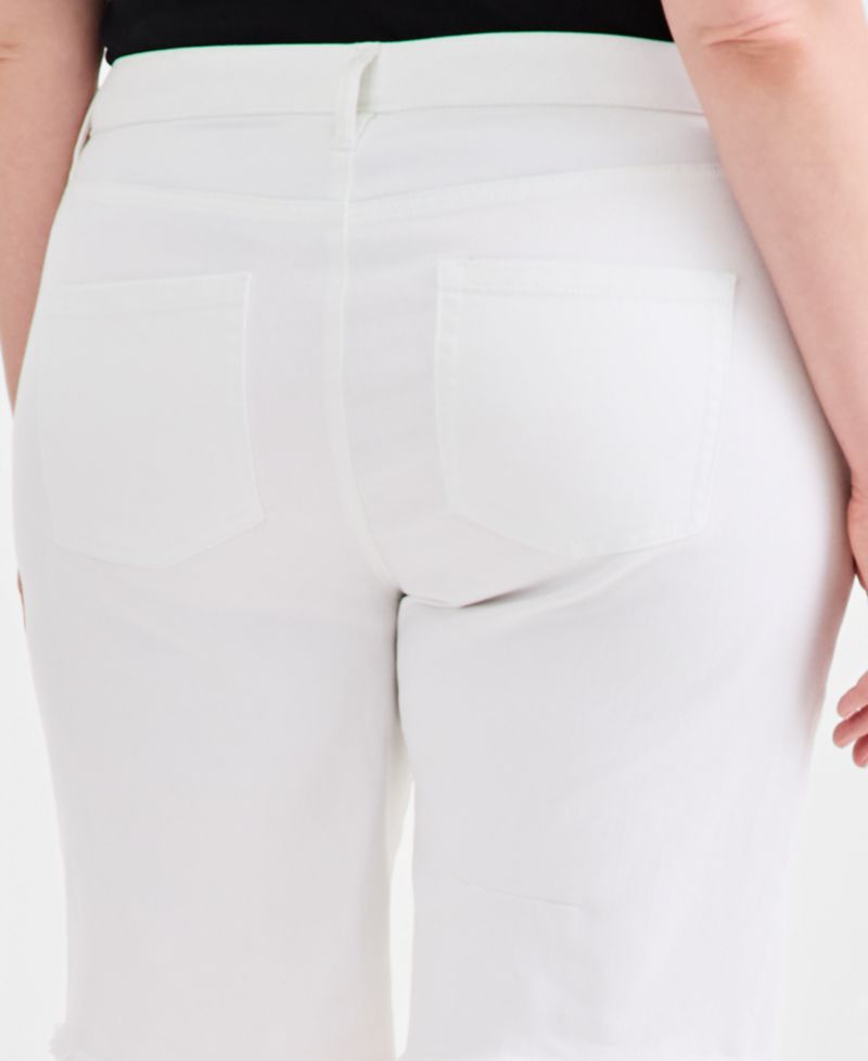 Plus Size Mid-Rise Raw-Edge Bermuda Jean Shorts