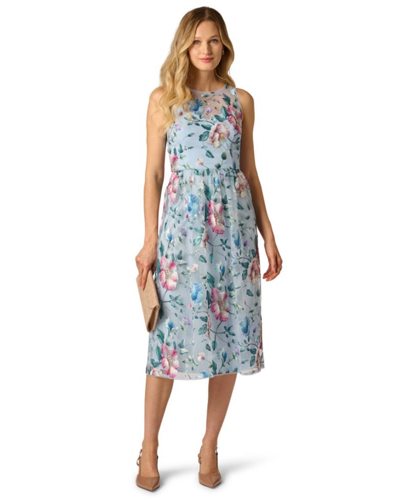 Women's Crew Neck Halter Embroidered Dress