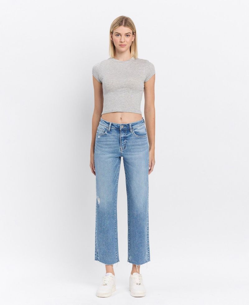 Women's High Rise Distressed Ankle Straight Jeans