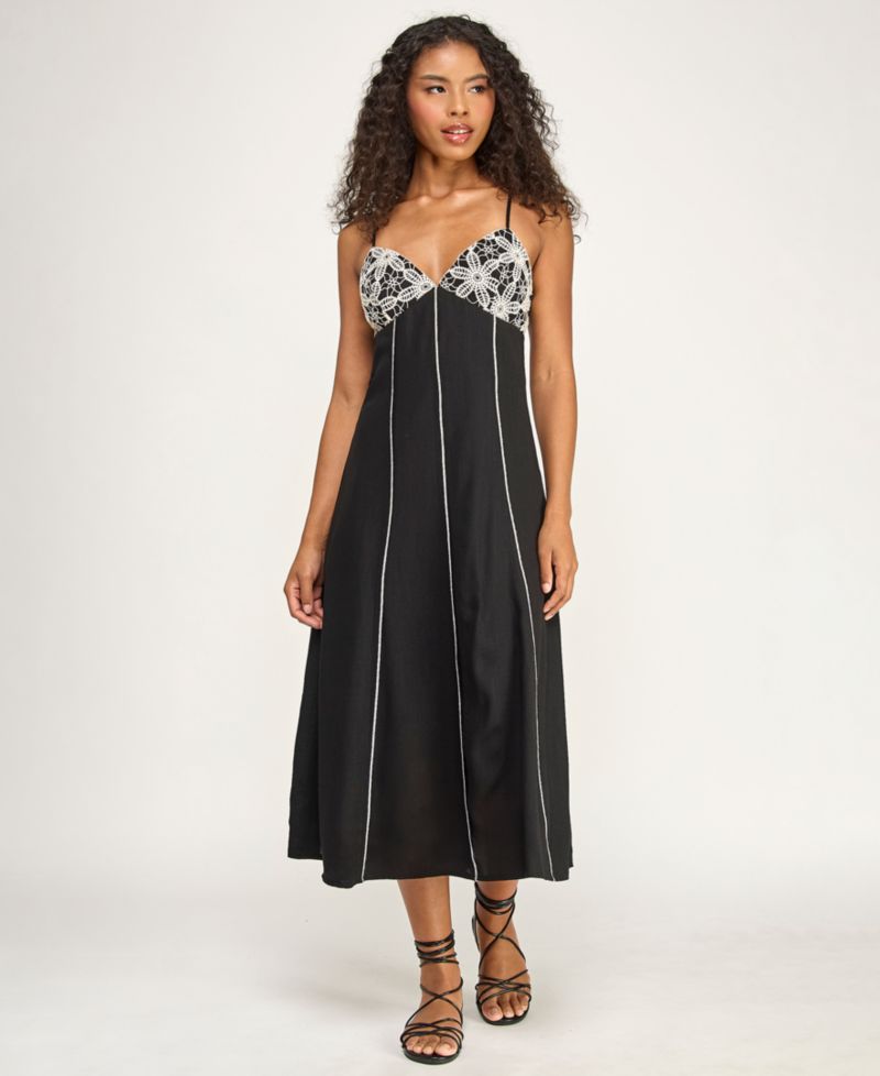 Juniors' Crochet Trim Midi Dress