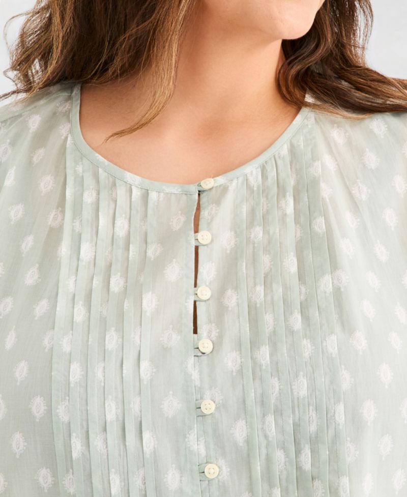 Petite Cotton Printed Flutter-Sleeve Top