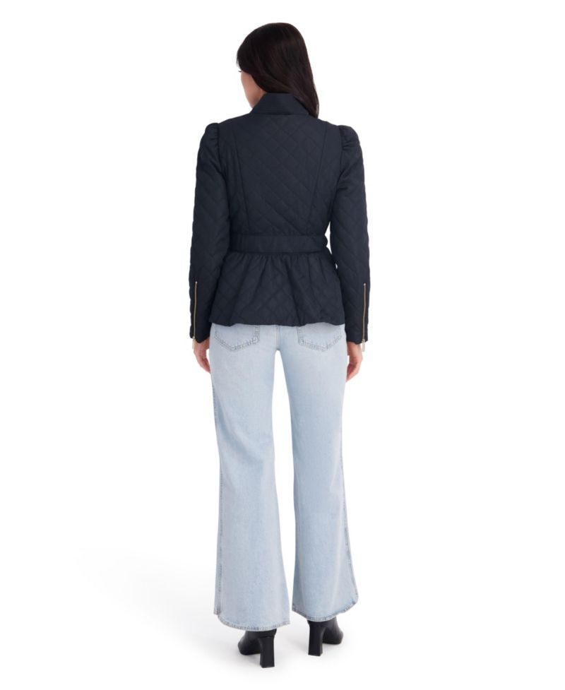 Women's Quilted Puff Sleeved Belted Jacket