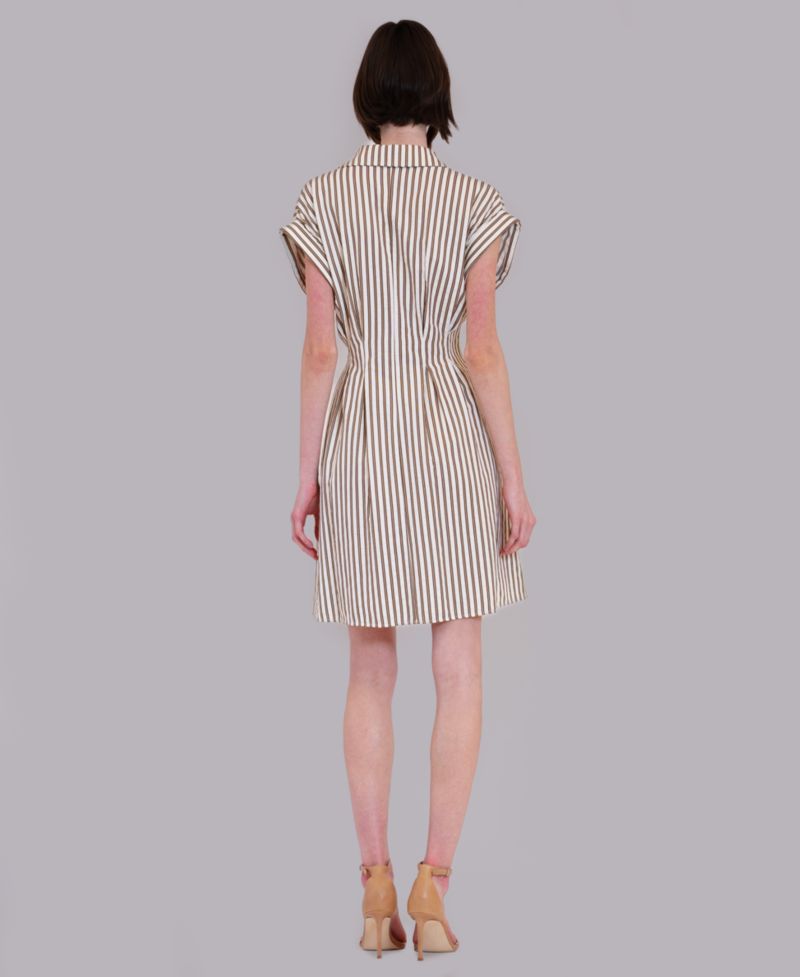Women's Stripe Collared Neck Mini Shirt-Dress