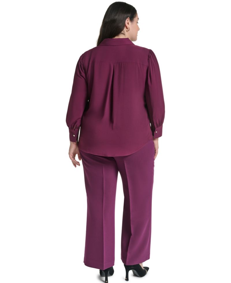 Plus Size Long-Sleeve V-Neck Blouse