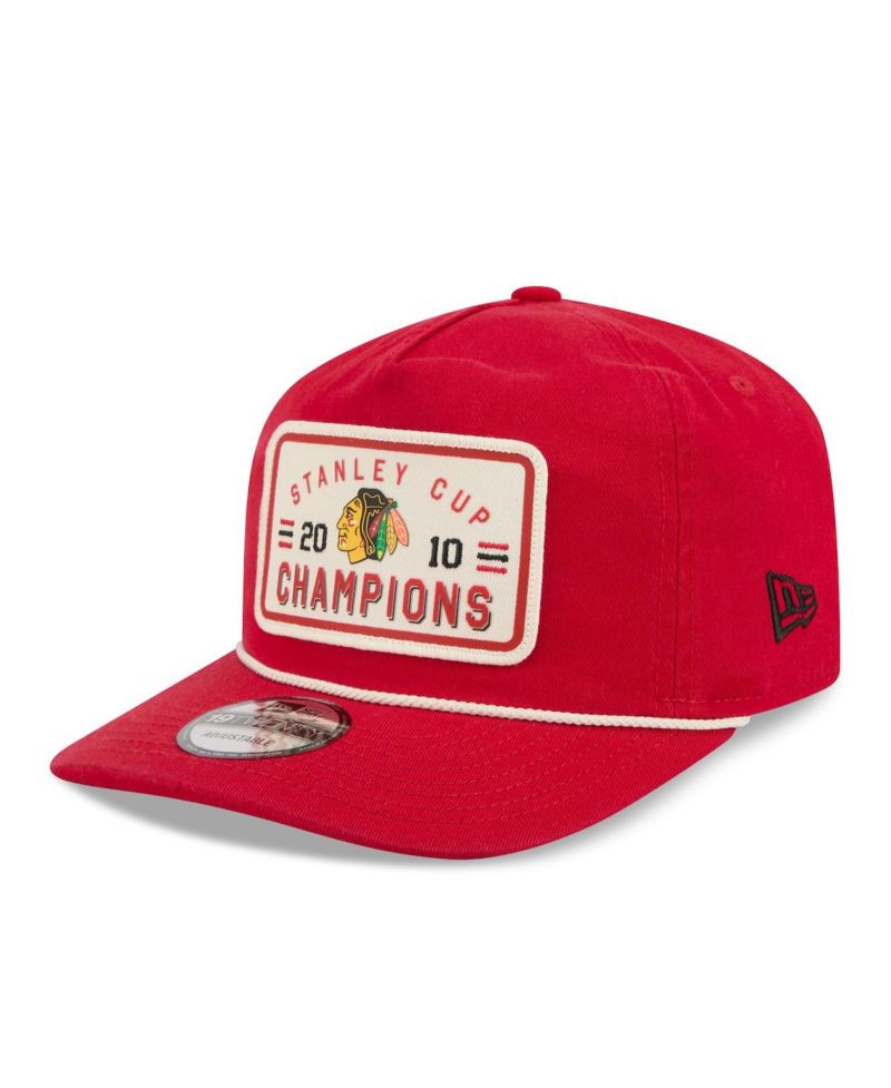 Men's Red Chicago Blackhawks Throwback Stanley Cup Champions Side Patch 19TWENTY Adjustable Hat